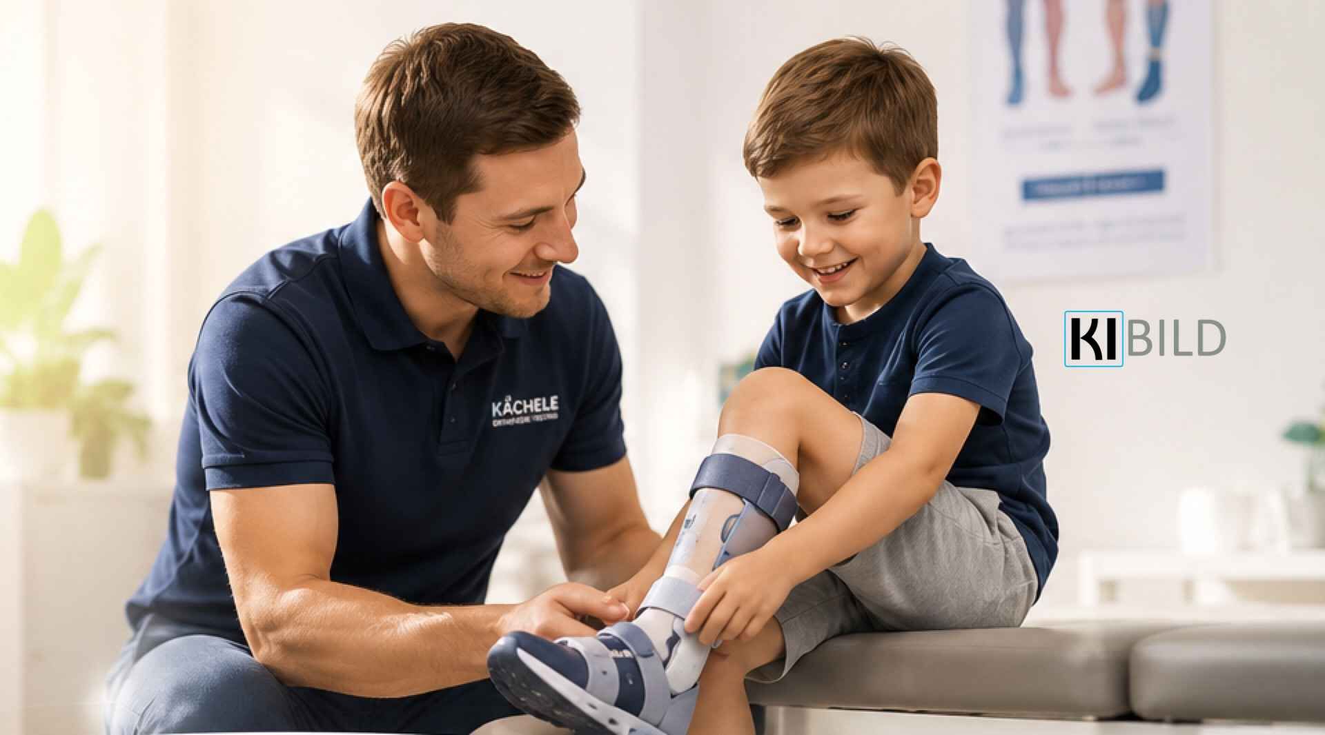 Orthopädietechniker versorgt ein Kind mit einer Orthese